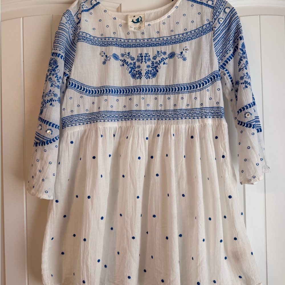 Anthropologie Blue and White Embroidered Blouse